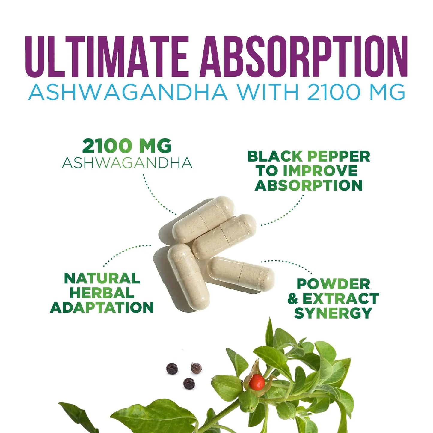 Experience Ultimate Wellness with Organic Ashwagandha Extra Strength 1950 mg - Premium Vegan Capsules for Stress, Immune, and Thyroid Support - 120 Count