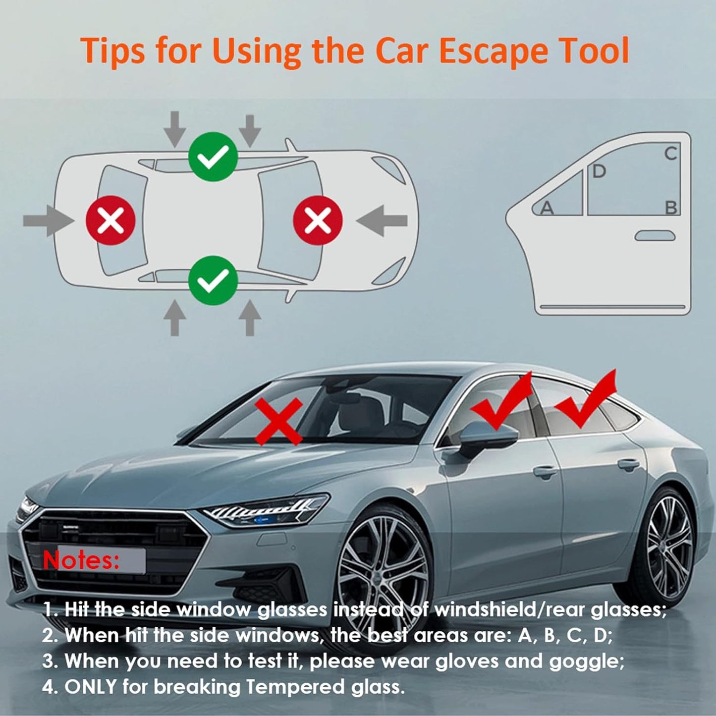 Window Breaker Seatbelt Cutter with Keychain Car Emergency Escape Tool for Land and Underwater, Pack of 2 (Black-Black)