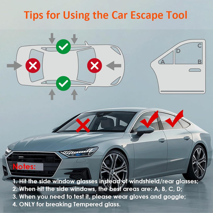 Window Breaker Seatbelt Cutter with Keychain Car Emergency Escape Tool for Land and Underwater, Pack of 2 (Black-Black)