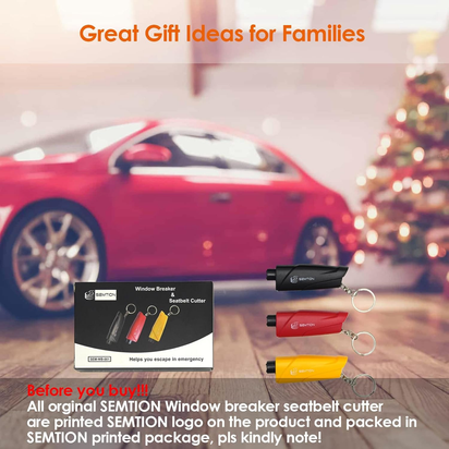 Window Breaker Seatbelt Cutter with Keychain Car Emergency Escape Tool for Land and Underwater, Pack of 2 (Black-Black)