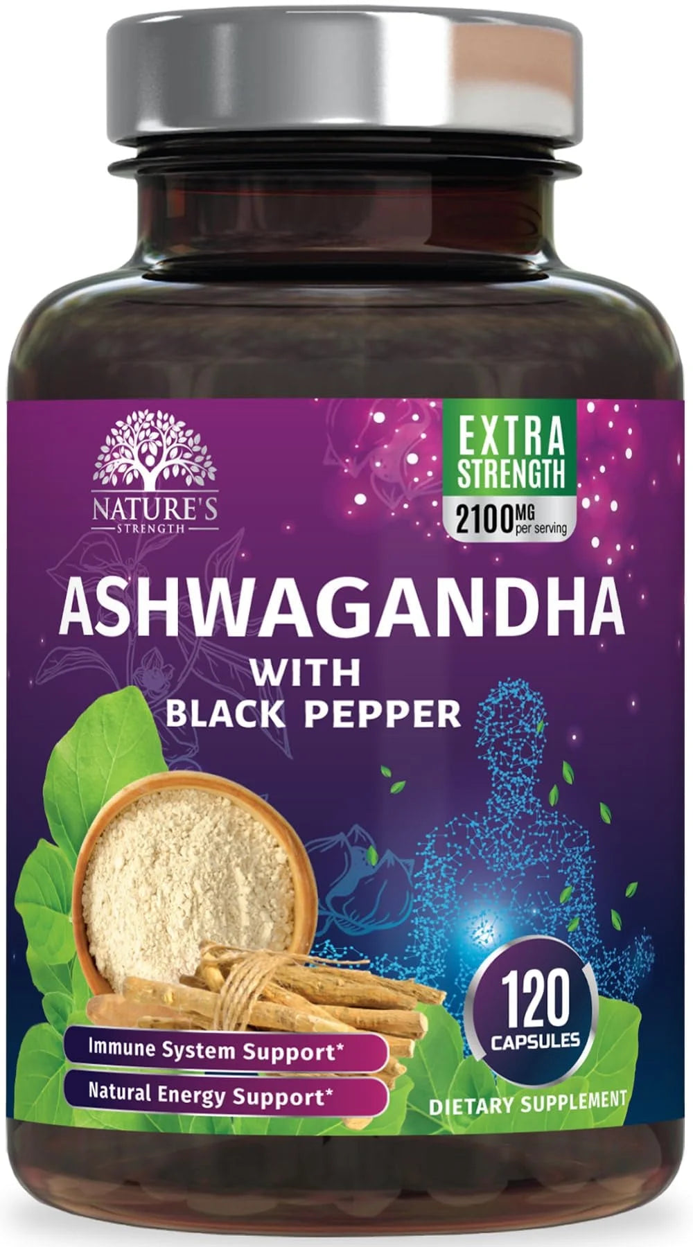 Experience Ultimate Wellness with Organic Ashwagandha Extra Strength 1950 mg - Premium Vegan Capsules for Stress, Immune, and Thyroid Support - 120 Count